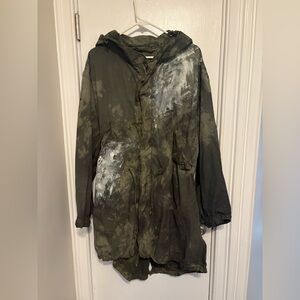 Olive Green Hooded Parka with Paint Splatter